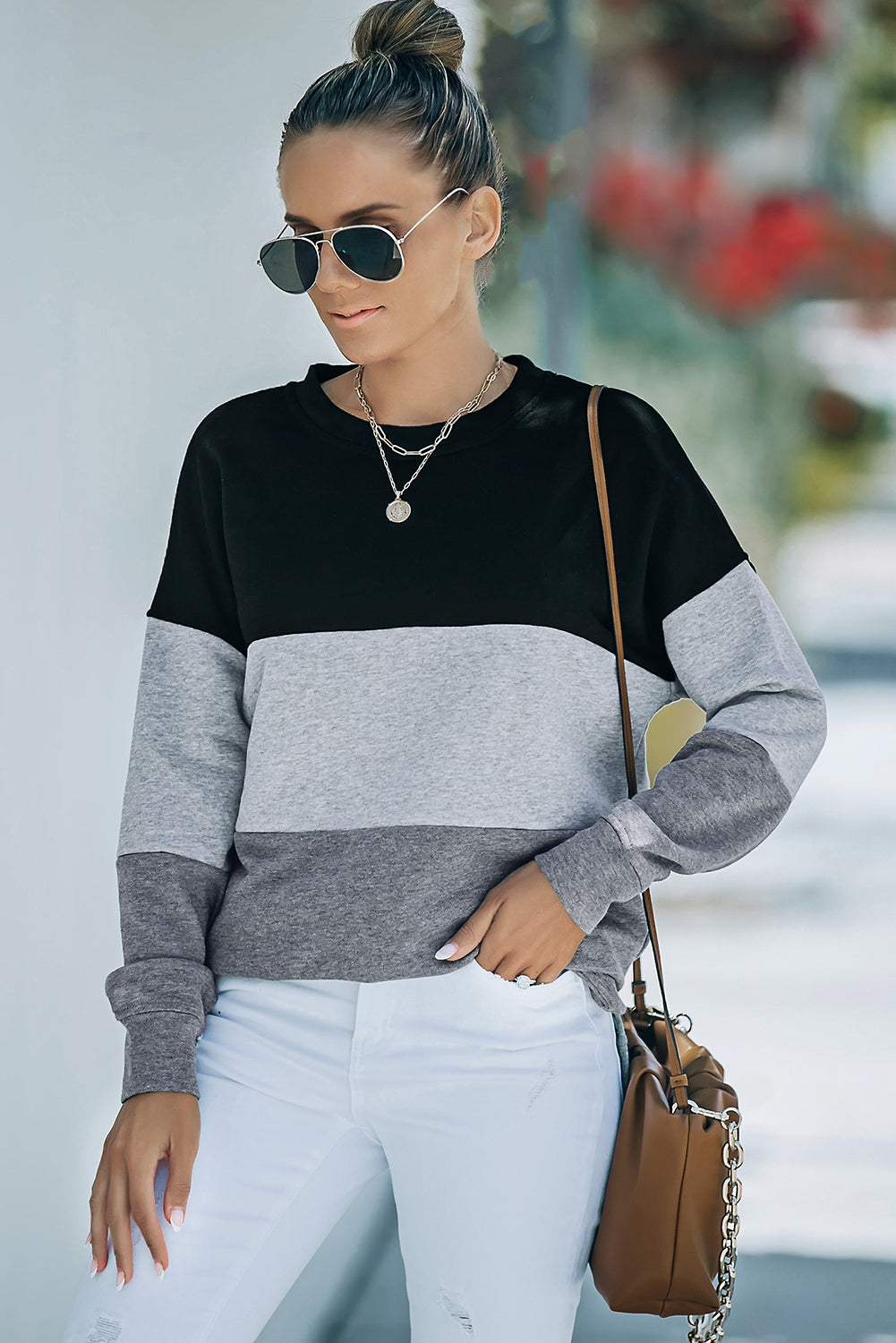 Color Matching Loose Versatile Round Neck T-Shirt