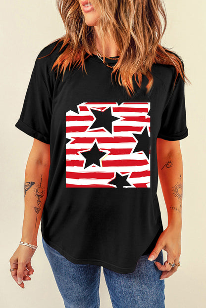 Black Independence Star Stripes Flag T-Shirts