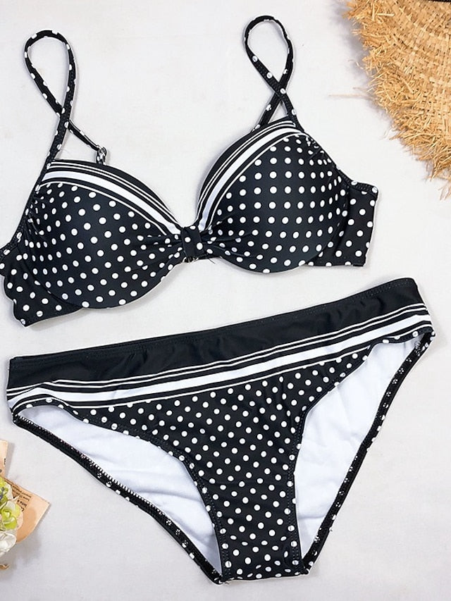 Women's Swimwear Bikini Normal Swimsuit 2 Piece Printing Polka Dot Black Bathing Suits Sports Summer - LuckyFash™