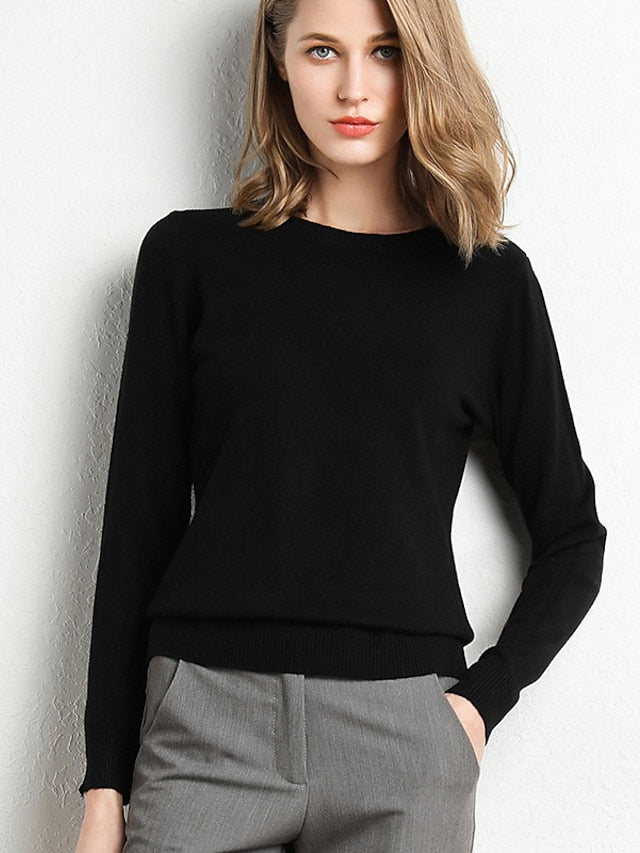 Women's Pullover Sweater Jumper Round Neck Knit Nylon Acrylic Classic Style Thin Fall Winter Work Causal Daily Classic Casual St. Patrick's Day Long Sleeve Solid Color Black White Yellow S M L