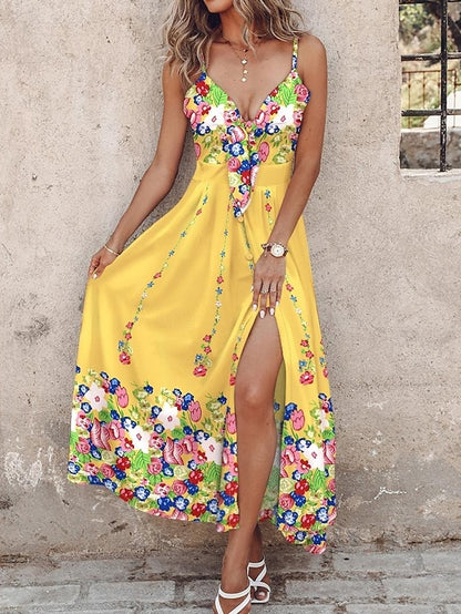 Women's Slip Dress Floral Print Split Thigh V Neck Long Dress Maxi Dress Daily Sleeveless Summer