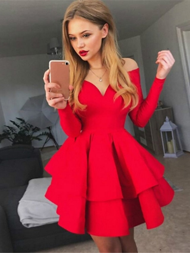 Women‘s Party Dress White Dress Black Red White Long Sleeve Pure Color Pleated Winter Fall Autumn Off Shoulder Party Winter Dress 2023 S M L XL XXL