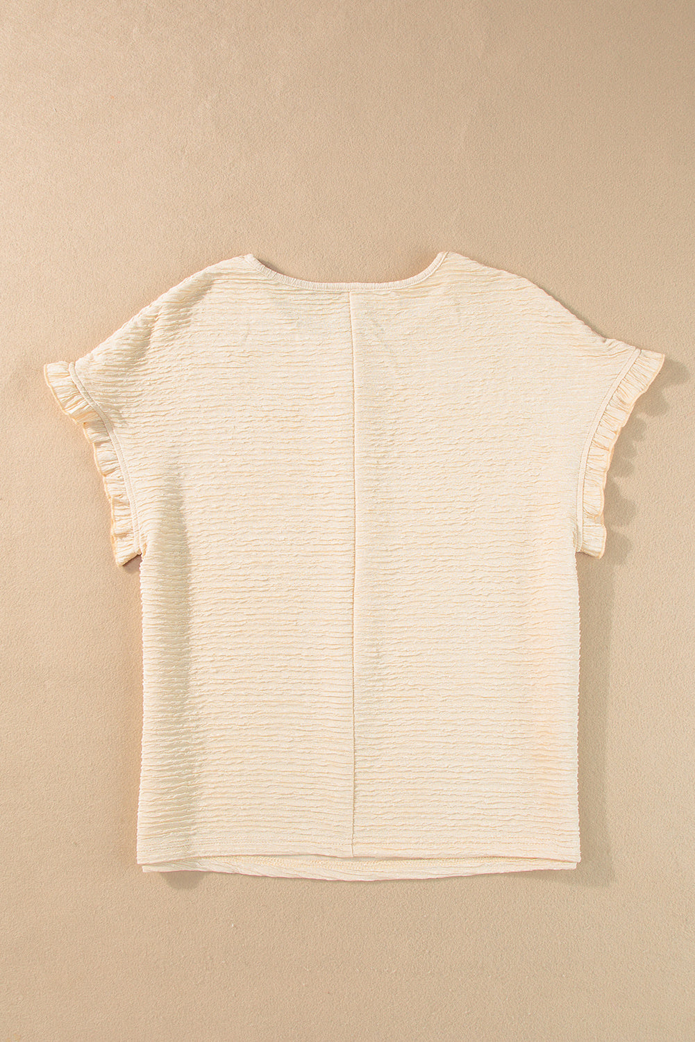 Apricot Solid Textured Ruffled Short Sleeve Blouse