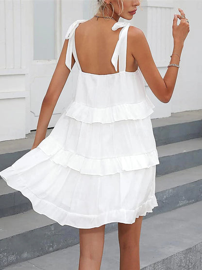 Women's White Dress Casual Dress Summer Dress Mini Dress Ruffle Backless Date Vacation Streetwear Strap Sleeveless Black White Color