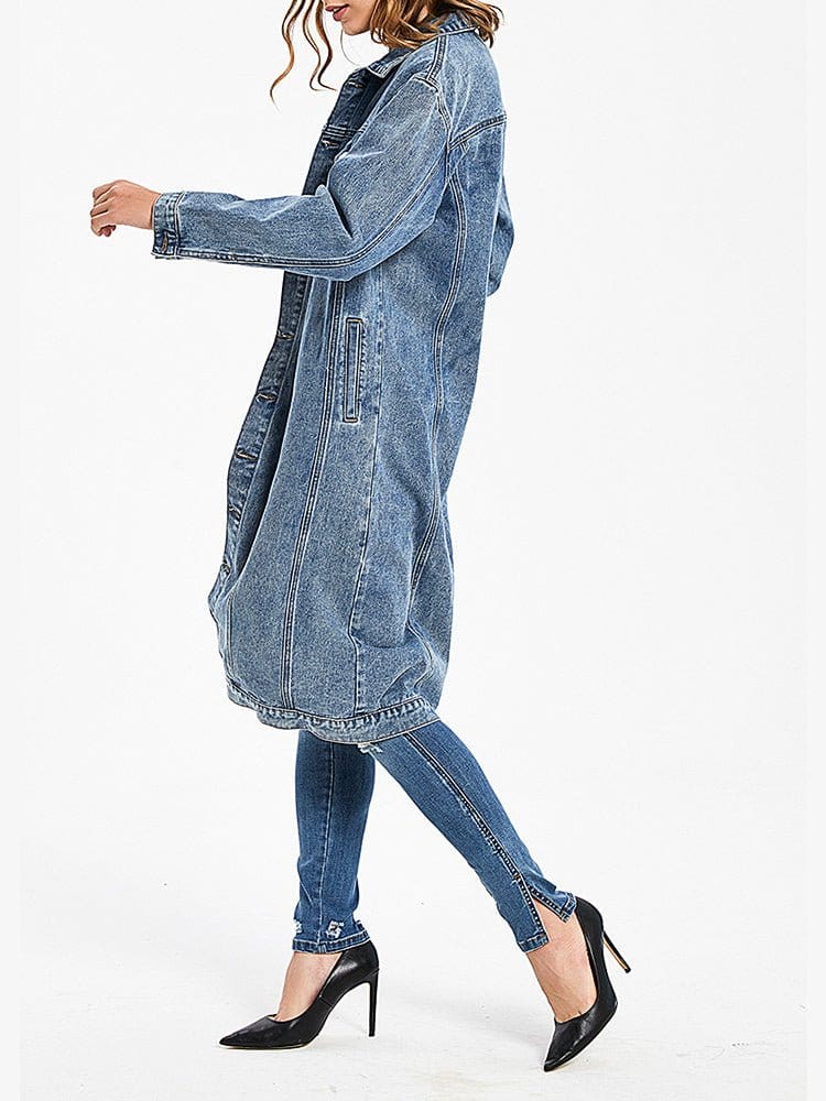 Denim Long Sleeve Single Breasted Coat