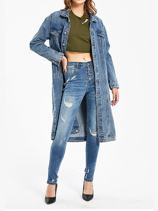 Denim Long Sleeve Single Breasted Coat