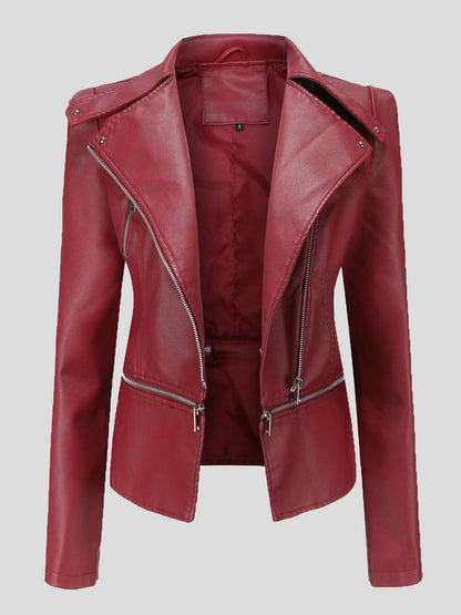 Detachable Hem Long Sleeve Fashion Leather Jacket