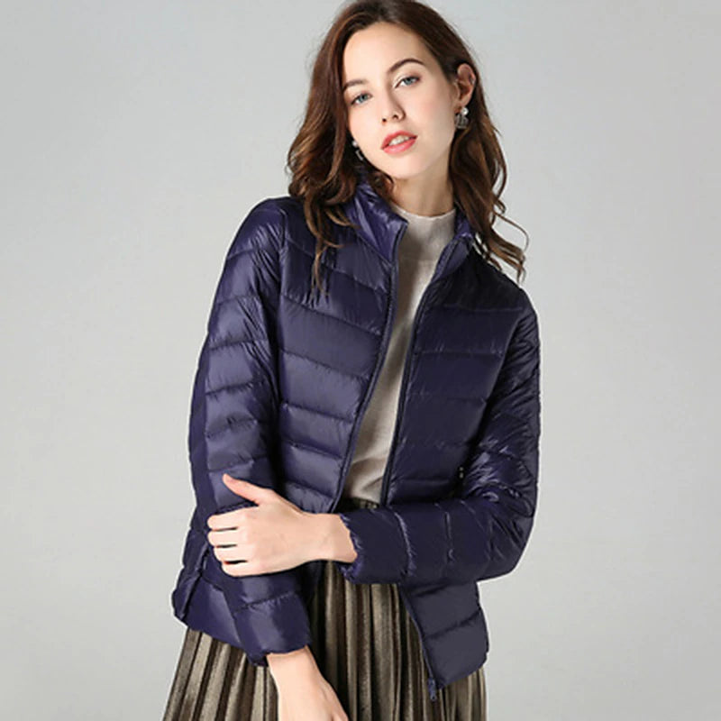 Women's Puffer Jacket Hiking Down Jacket Hiking Windbreaker Winter Outdoor Thermal Warm Packable Waterproof Windproof Jacket Top Full Length Visible Zipper Ski / Snowboard Fishing Traveling Lake blue