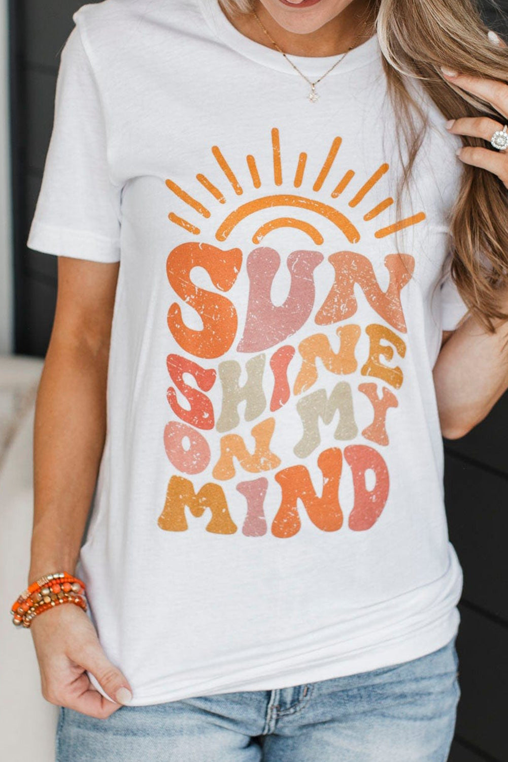 White Sun Shine On My Mind Crew Neck T-Shirts