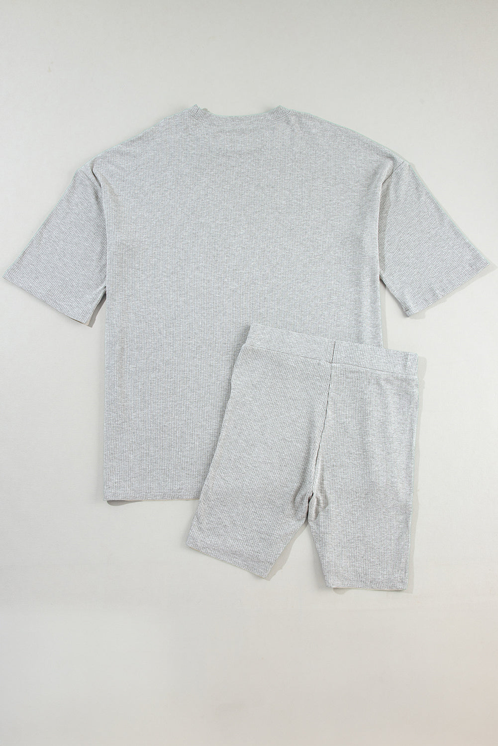 Light Grey Solid Color Loose Tunic Top and Slim Shorts Set