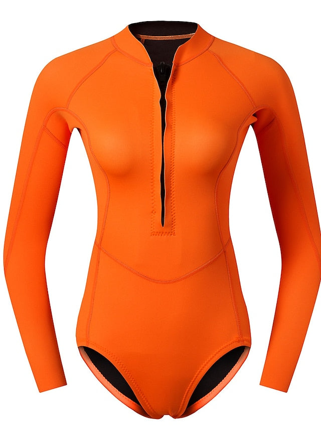 Women's Shorty Wetsuit One Piece Swimsuit 2mm CR Neoprene Diving Suit Thermal Warm UV Sun Protection UPF50+ High Elasticity Long Sleeve Front Zip - Swimming Diving Surfing Scuba Solid Color Summer - LuckyFash™