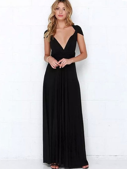 A-Line Bridesmaid Dress Halter / V Neck Sleeveless Convertible Floor Length Spandex with Sash / Ribbon / Pleats 2022 - LuckyFash™