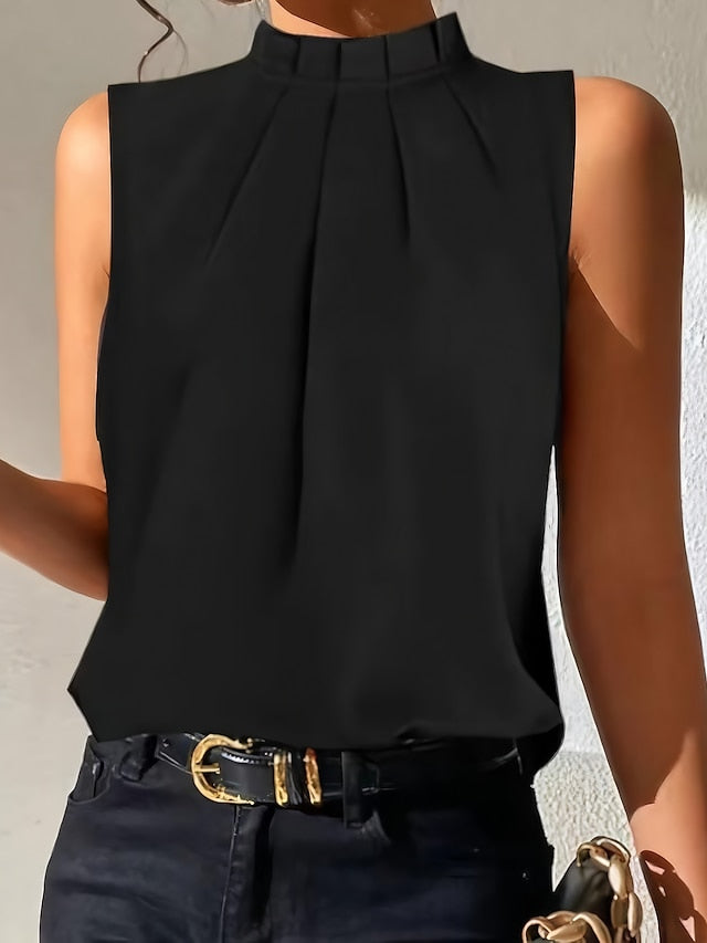 Women's Tank Top Plain Casual Black Sleeveless Basic Turtleneck High Neck