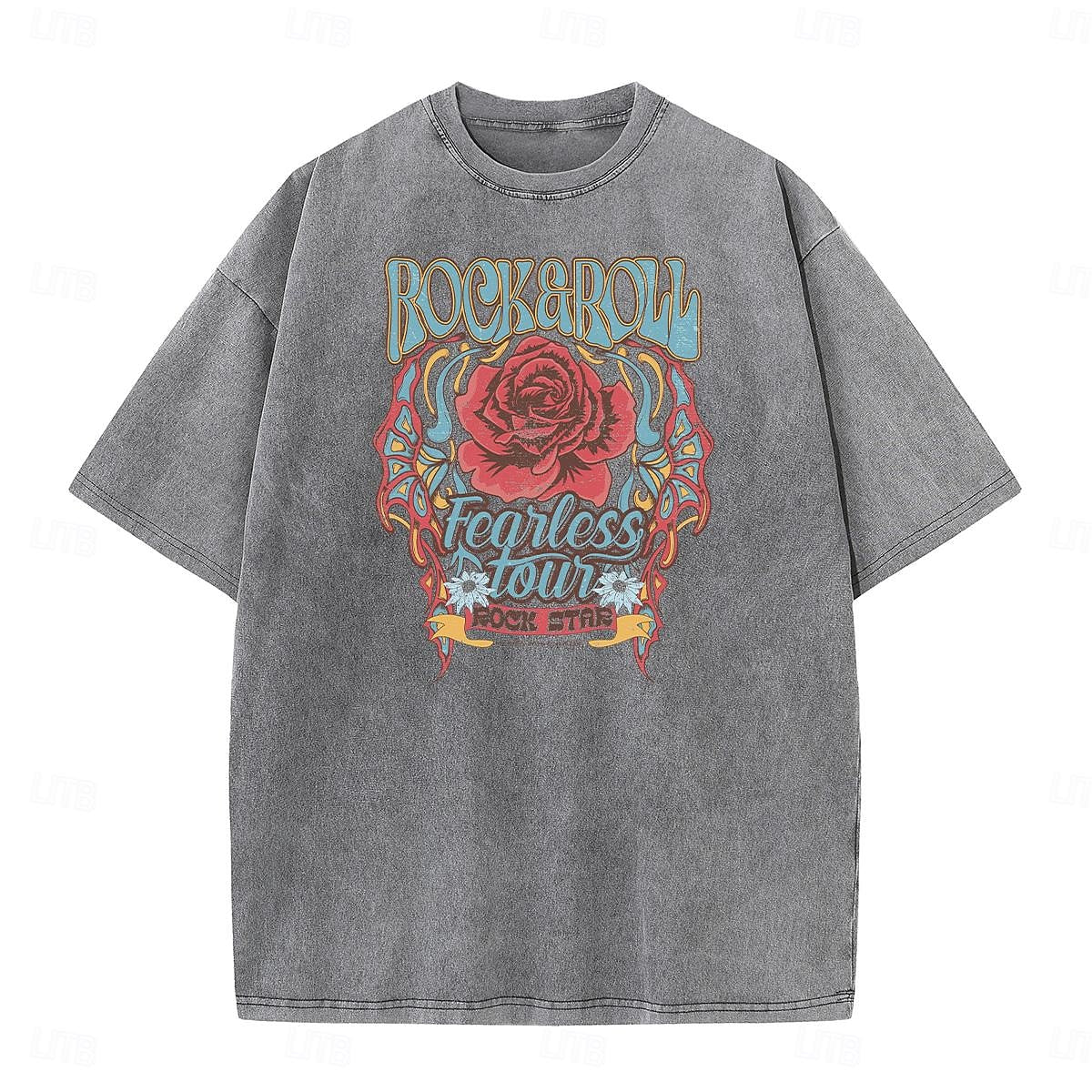 Women's T shirt Tee Acid Wash 100% Cotton Rose Wild Western Rock and Roll Coachella Fearless Daily Summer