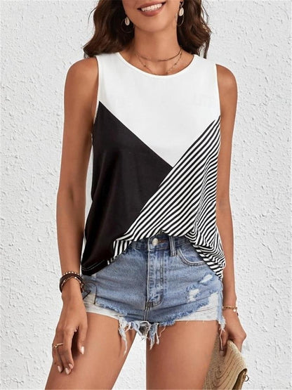 Women's Tank Top Vest Geometric Casual Print Black Sleeveless Fashion Streetwear Crew Neck Summer