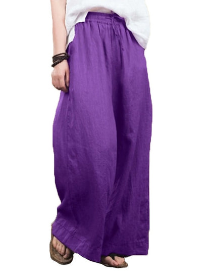 Women's Wide Leg Plus Size Cotton Solid Color Black Purple Sporty Natural Full Length Casual Daily Spring Fall