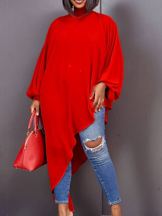 Women‘s Plus Size Curve T Shirt Dress Tee Dress Solid Color Turtleneck Ruched Long Sleeve Fall Spring Casual Maxi long Dress Casual Daily Dress