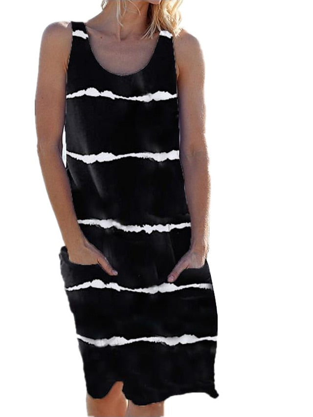 Women's Shift Dress Midi Dress Black White Wine Sleeveless Striped Summer Spring Casual 2023 S M L XL XXL 3XL 4XL 5XL