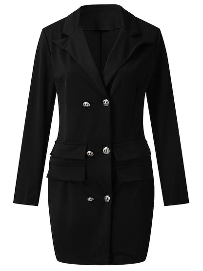 Women's Dress - Work Dress Blazer Dress Black White Long Sleeve Solid Colored Classic Style Fall Winter Notch lapel collar Office / Business 2023 S M L XL