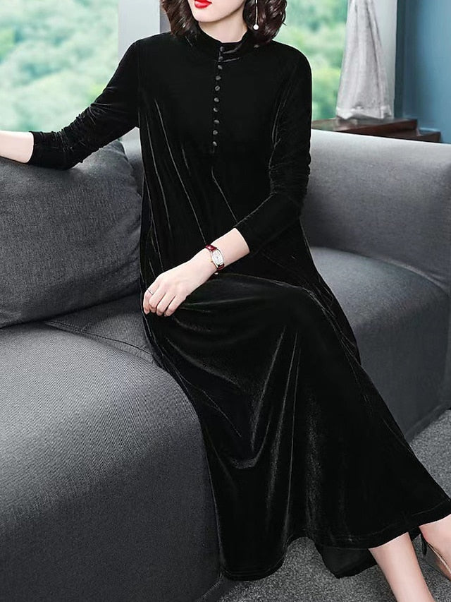 Women's Velvet Dress Prom Dress Party Dress Velvet Crew Neck Long Sleeve Vacation Black Wine Winter