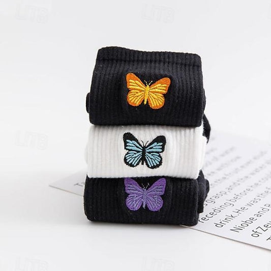 3 Pairs Women's Crew Socks Daily Retro Cotton Casual Vintage Retro Cute Socks