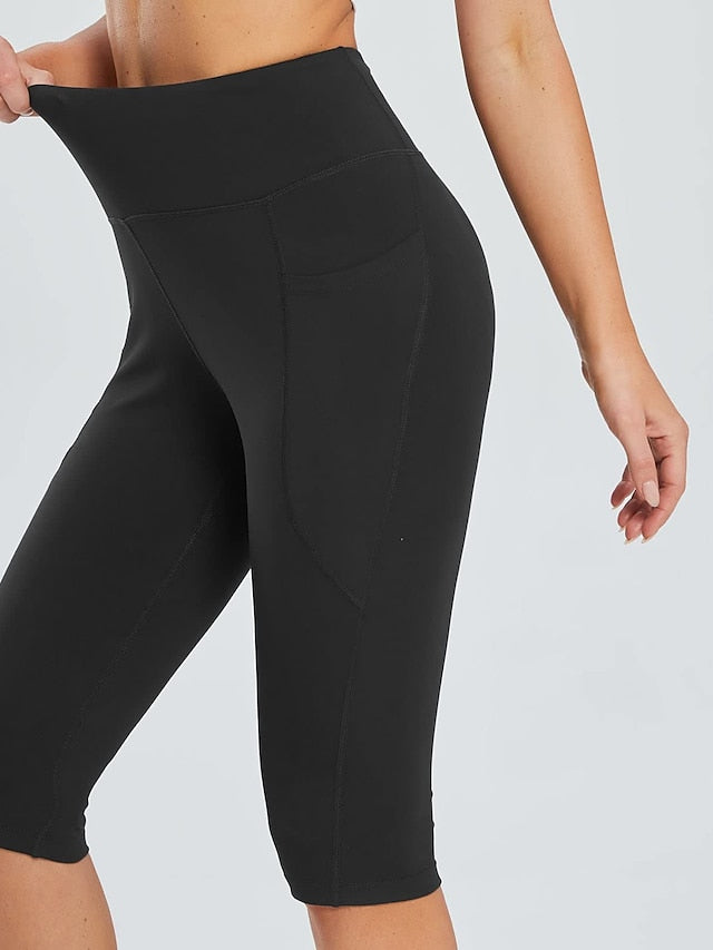 Women's Yoga Pants Side Pockets Tummy Control Butt Lift High Waist Yoga Fitness Gym Workout Capri Leggings Bottoms Black White Dark Navy Sports Activewear High Elasticity Skinny - LuckyFash™