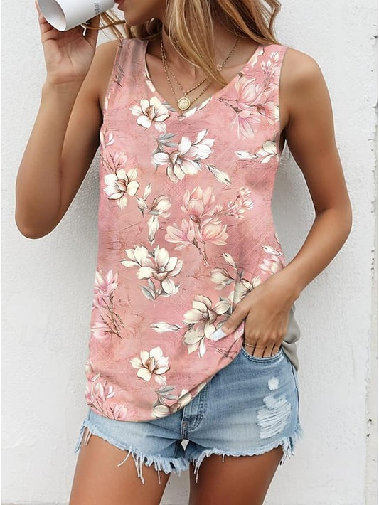 Women's Vest Flower Beach White Sleeveless Romantic V Neck Spring & Summer