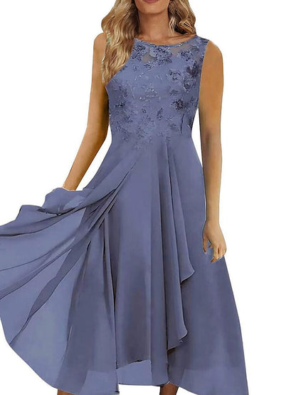 Women's Wedding Guest Dress Party Dress Lace Dress Midi Dress Blue Green Dark Blue Sleeveless Pure Color Lace Summer Spring Fall Crew Neck Fashion Wedding Guest Vacation Summer Dress Loose Fit 2023 S - LuckyFash™