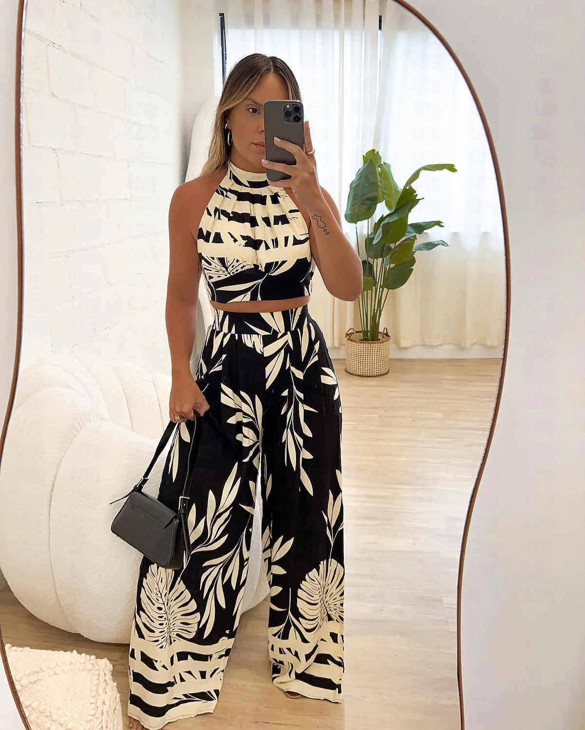 Women's Two Piece Dress Set Casual Dress Print Dress Date Vacation Casual Boho Print Long Dress Maxi Dress Halter Neck Sleeveless Tree Regular Fit Black Khaki Summer Spring S M L XL