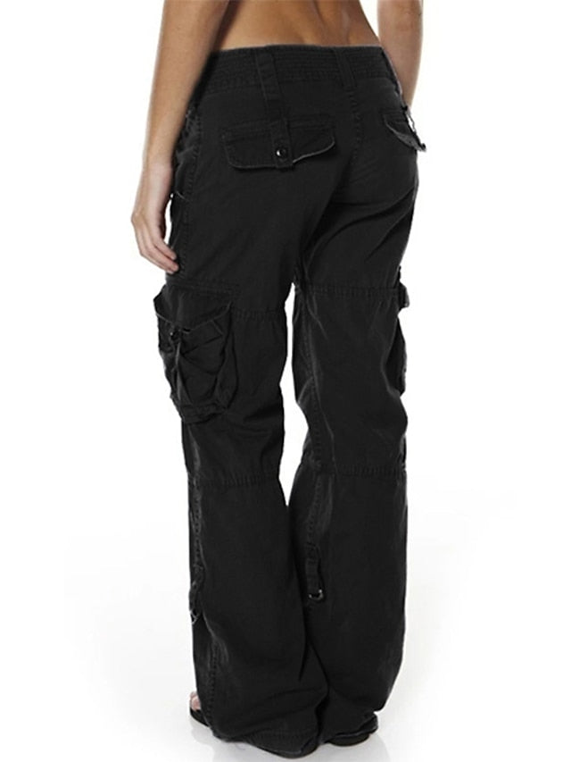 Women's Tactical Cargo Pants Trousers Cotton Blend Black Pink Wine Mid Waist Chic & Modern Casual / Sporty Sports Weekend Pocket Full Length Comfort Plain S M L XL XXL - LuckyFash™