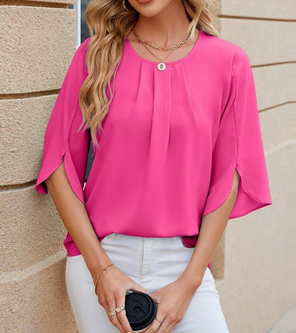 Women's Shirt Vacation Beach Draped Pink Short Sleeve Square Neck Summer