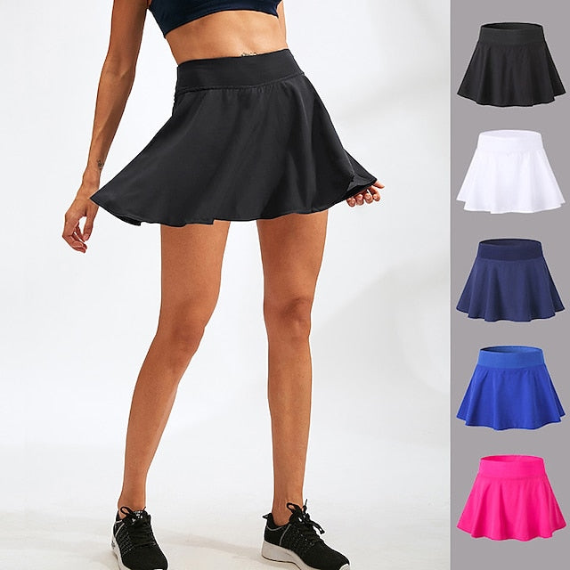 Women's Running Skirt Tennis Skirts Golf Skirts 2 in 1 Liner Breathable Quick Dry Fitness Gym Workout Performance Bottoms Solid Colored Black White Pink Spandex Sports Activewear Stretchy YUERLIAN - LuckyFash™