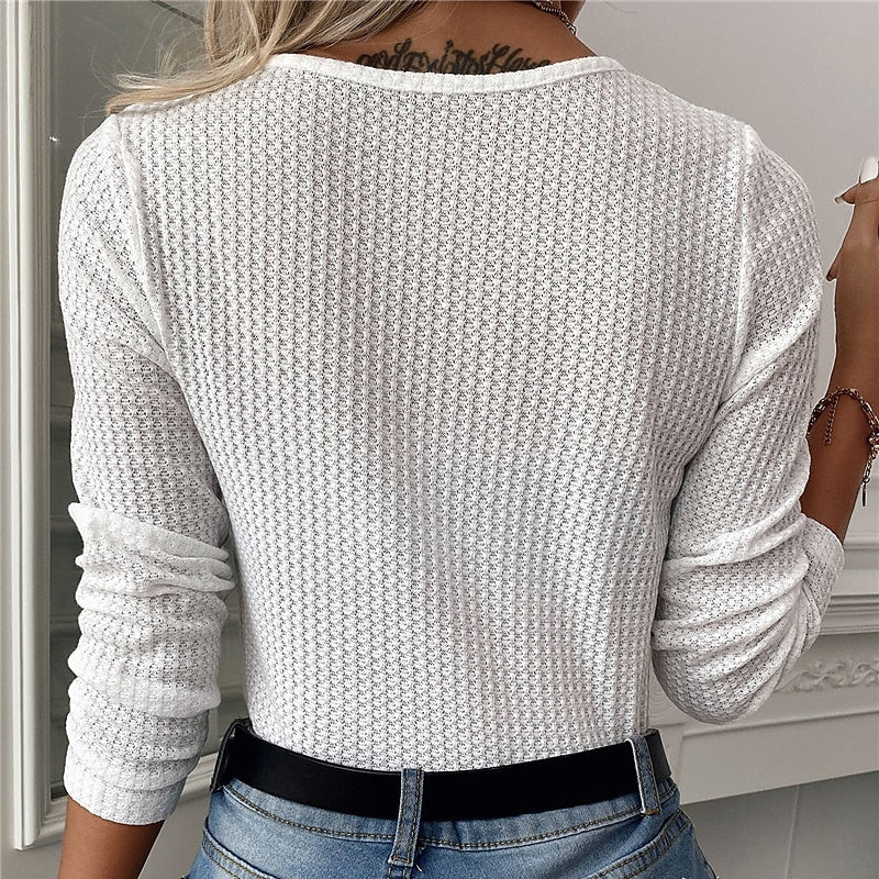 Women's Pullover Sweater Jumper Pullover Jumper V Neck Chunky Waffle Knit Cotton Knitted Thin Summer Spring Outdoor Daily Holiday Stylish Basic Casual Long Sleeve Pure Color Black White Blue S M L