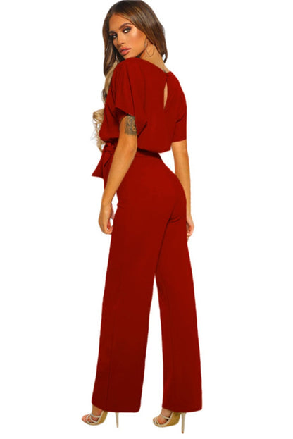 Dressy Jumpsuits for Women - Loose, Casual, Off-Shoulder, Wide Leg, Elastic Waist, Stretchy, 3/4 Sleeve