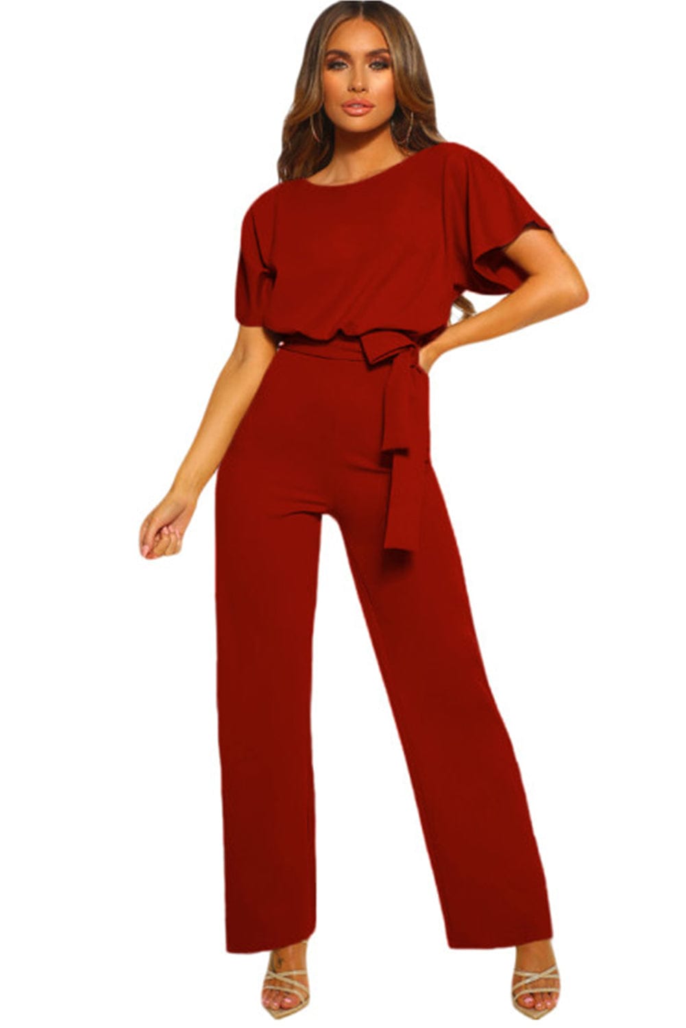 Dressy Jumpsuits for Women - Loose, Casual, Off-Shoulder, Wide Leg, Elastic Waist, Stretchy, 3/4 Sleeve