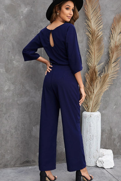 Dressy Jumpsuits for Women - Loose, Casual, Off-Shoulder, Wide Leg, Elastic Waist, Stretchy, 3/4 Sleeve