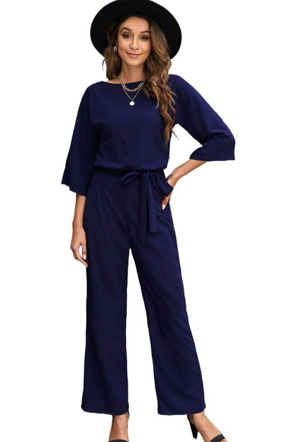 Dressy Jumpsuits for Women - Loose, Casual, Off-Shoulder, Wide Leg, Elastic Waist, Stretchy, 3/4 Sleeve