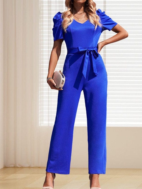 Dressy Jumpsuits for Women - Loose, Casual, Off-Shoulder, Wide Leg, Elastic Waist, Stretchy, 3/4 Sleeve