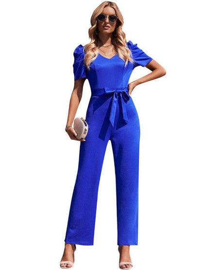 Dressy Jumpsuits for Women - Loose, Casual, Off-Shoulder, Wide Leg, Elastic Waist, Stretchy, 3/4 Sleeve