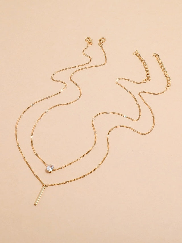 Necklace Chrome Imitation Diamond Women's Artistic Simple Romantic Geometrical Precious Cute Lovely Round Geometric Necklace For Gift Daily Carnival / 2pcs - LuckyFash™