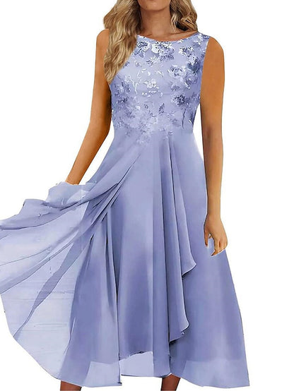 Women's Wedding Guest Dress Party Dress Lace Dress Midi Dress Blue Green Dark Blue Sleeveless Pure Color Lace Summer Spring Fall Crew Neck Fashion Wedding Guest Vacation Summer Dress Loose Fit 2023 S - LuckyFash™