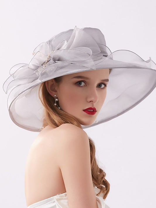 Women's Party Hat Party Wedding Special Occasion Flower Solid Color Beige Black Hat White Gray Fall Spring Summer - LuckyFash™