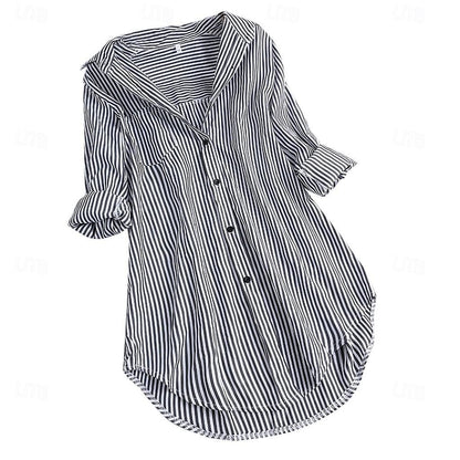 Women's Shirt Blouse Striped Daily Button Print Black Long Sleeve Casual Shirt Collar Spring &  Fall