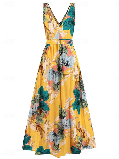 Women's Split V Neck Long Dress Maxi Dress Sleeveless Summer