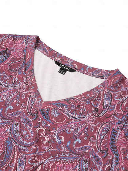 Women's T shirt Tee 100% Cotton Paisley Party Casual Daily Print Purple Short Sleeve Ethnic Boho Print Round Neck All Seasons