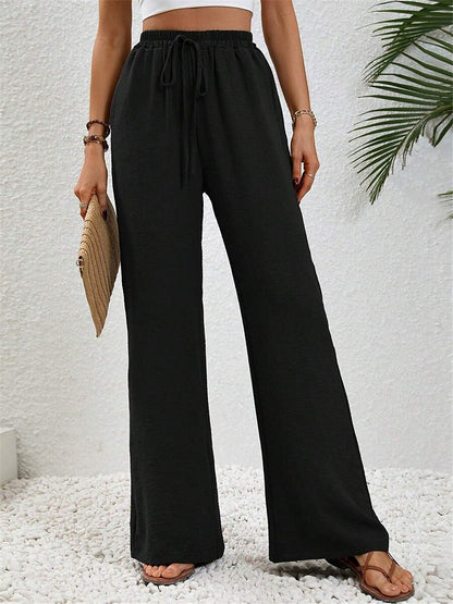 Women's Wide Leg Polyester Plain Wine Black Streetwear High Waist Long Street Daily Wear Summer Spring