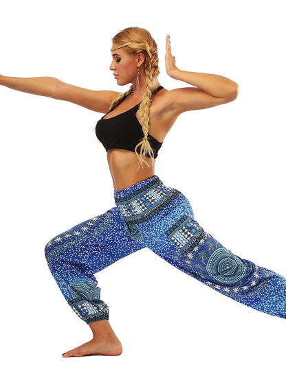 Women's Yoga Pants Side Pockets Harem Smocked Waist Lightweight Quick Dry High Waist Belly Dance Fitness Bloomers Bohemian Hippie Boho Ocean Blue Light Purple Jade Sports Activewear Stretchy Loose Fit - LuckyFash™