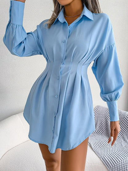 Women's Shirt Dress Plain Dress Mini Dress Button Vacation Streetwear Maxi Shirt Collar Long Sleeve White Blue Army Green Color