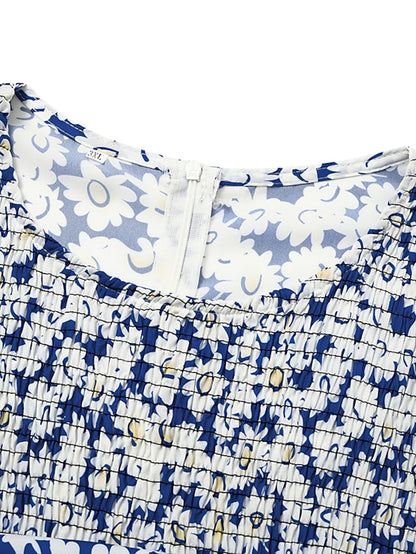 Women's Casual Dress Floral Dress Summer Dress Floral Ruched Pocket Crew Neck Midi Dress Fashion Modern Outdoor Daily Half Sleeve Regular Fit White Blue Green Summer Spring S M L XL XXL - LuckyFash™