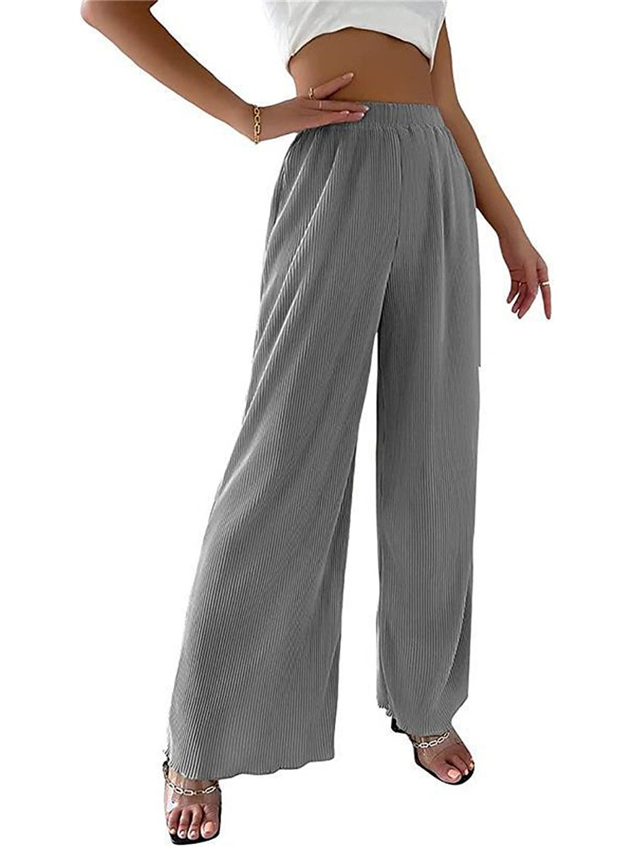 Women's Wide Leg Polyester Plain Grey Black Fashion High Waist Full Length Street Daily Fall Winter